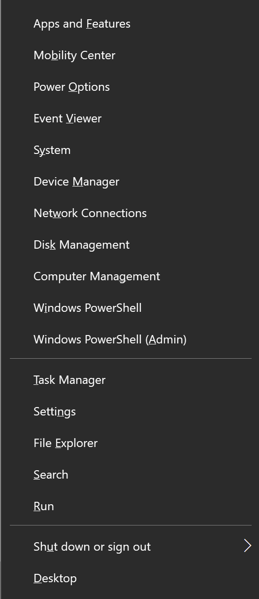 Windows Option Menu